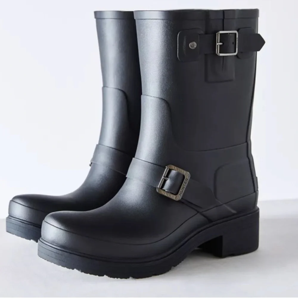 Hunter Original Rubber Biker Rain Boots - Black Size 6 - Picture 1 of 16